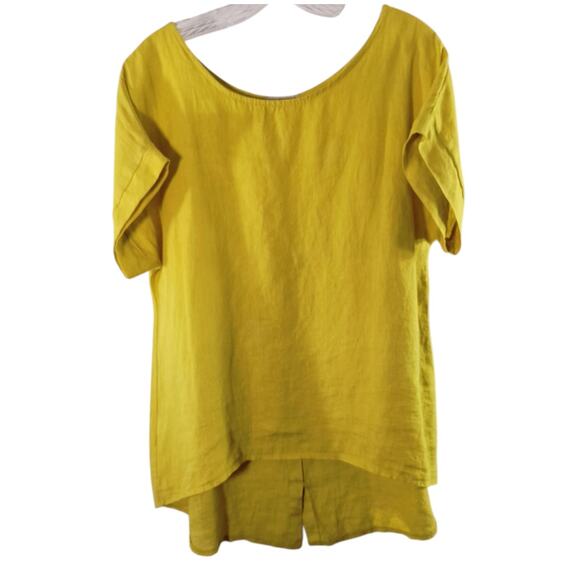 Terzo Millennio 100% Linen Tunic Top Women's Size M Yellow Short Sleeve Italy - Picture 11 of 15